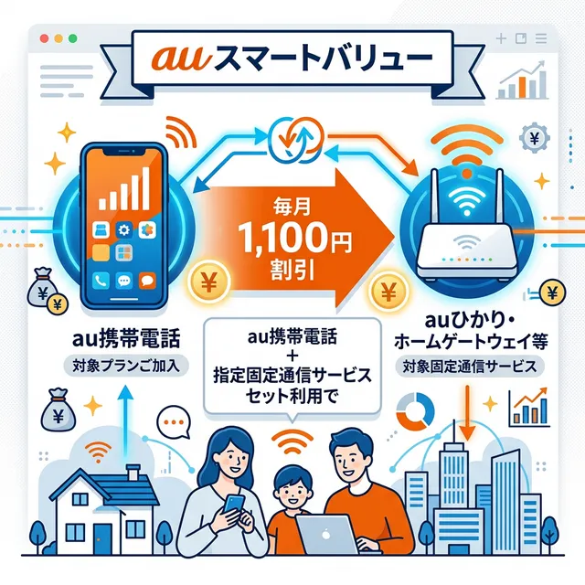 auスマートバリューの仕組みと割引イメージのイラスト