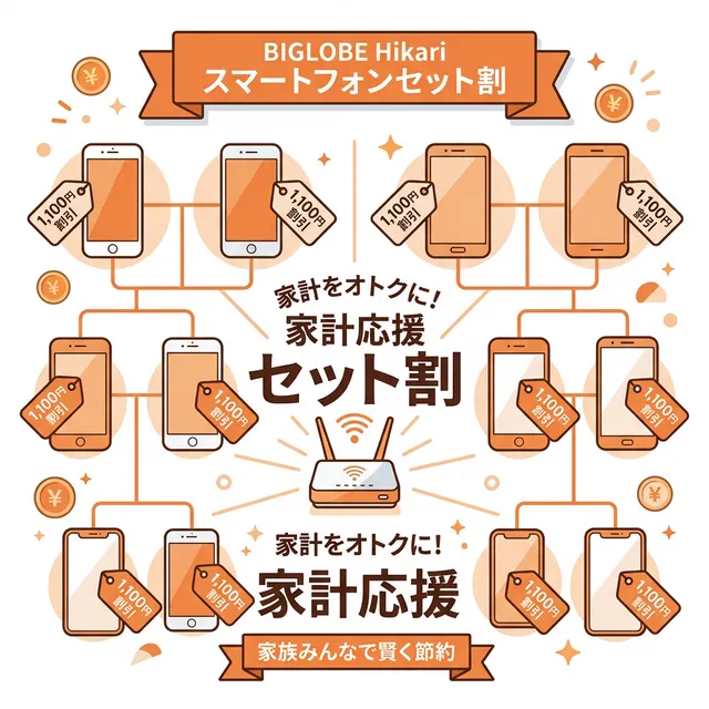 セット割による家計節約効果のイラスト