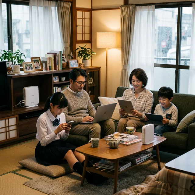 家族でホームルーターを利用する場面