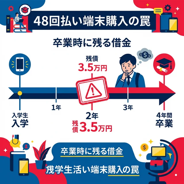 48回払い端末残債リスクのタイムラインイラスト