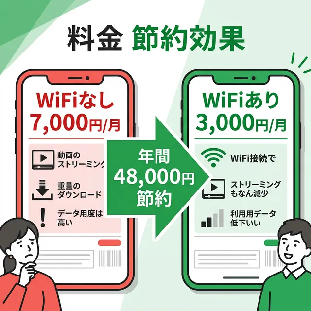 WiFi利用による通信費節約効果のイラスト