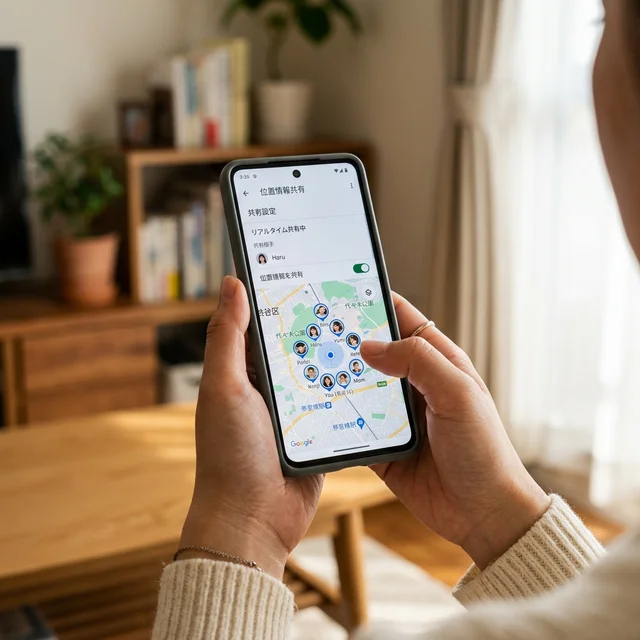 スマホの位置情報共有設定を確認する手元
