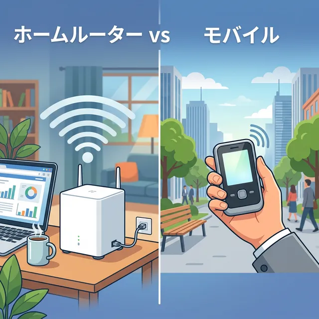 ホームルーターとモバイルルーターの比較イラスト