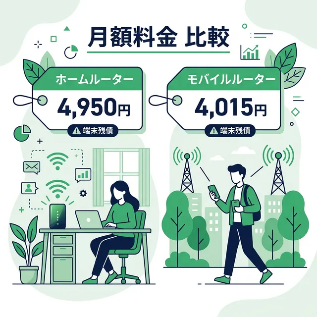 ホームルーターとモバイルルーターの月額料金比較イラスト