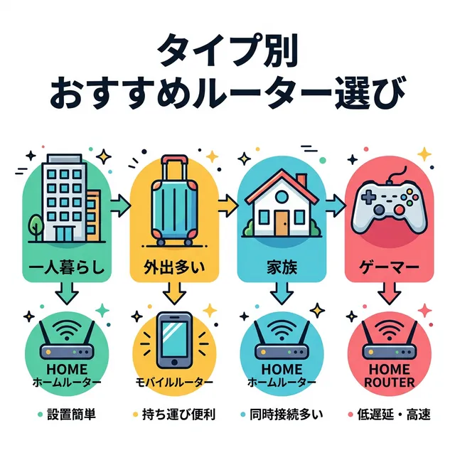 タイプ別おすすめルーター診断イラスト