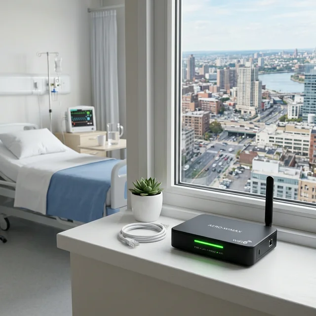 病室の窓際に設置されたWiMAXルーター