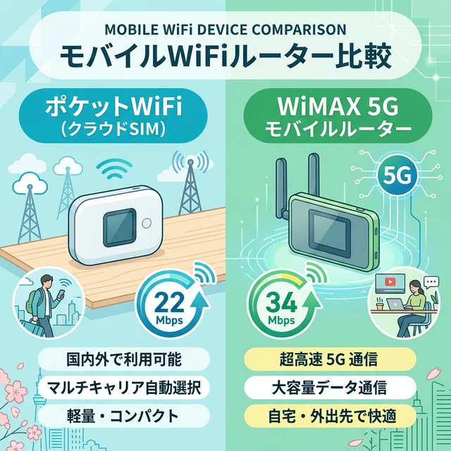クラウドSIMとWiMAXモバイルルーターの速度比較イラスト