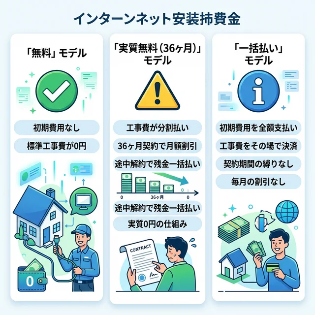 光回線の工事費3モデル比較インフォグラフィック