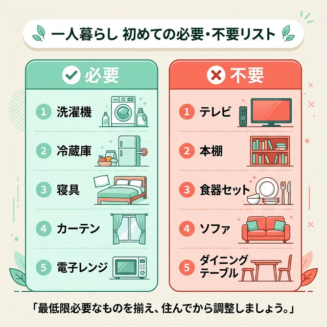一人暮らしに必要なもの・不要なものリストイラスト