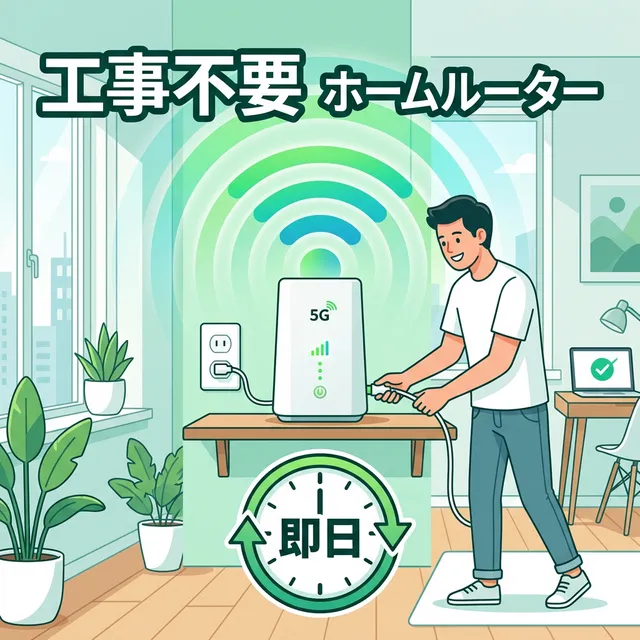 ホームルーターを工事不要で即日利用するイラスト