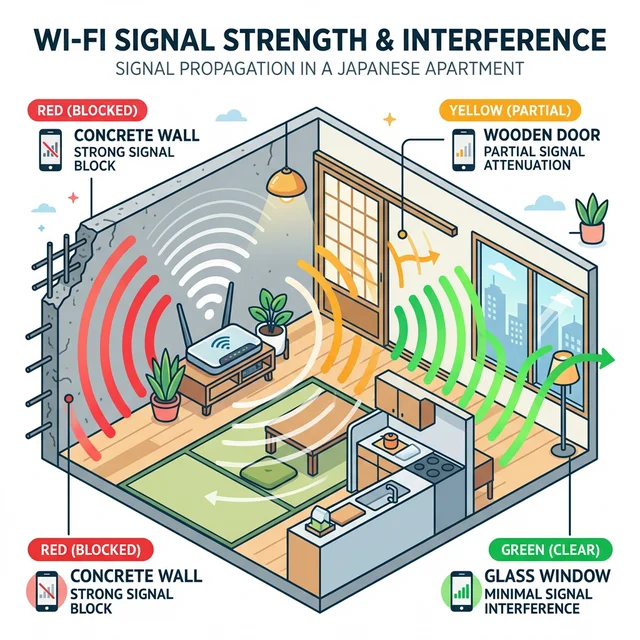 Wi-Fi電波が壁やコンクリートで遮蔽される仕組み