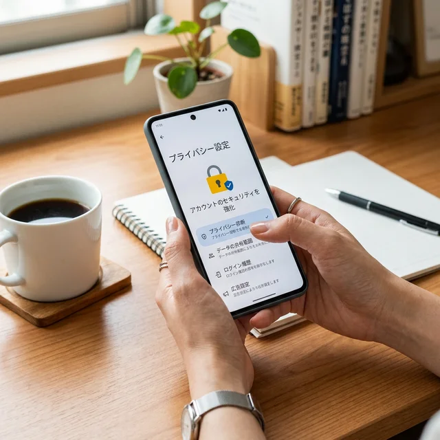入社前にSNSのプライバシー設定を見直す手元