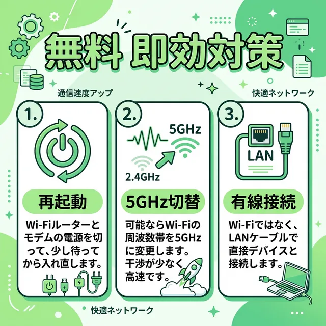 無料でできるネット速度改善の即効対策イラスト