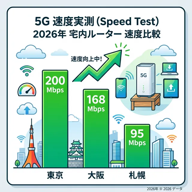 5Gホームルーターの実測速度比較イラスト