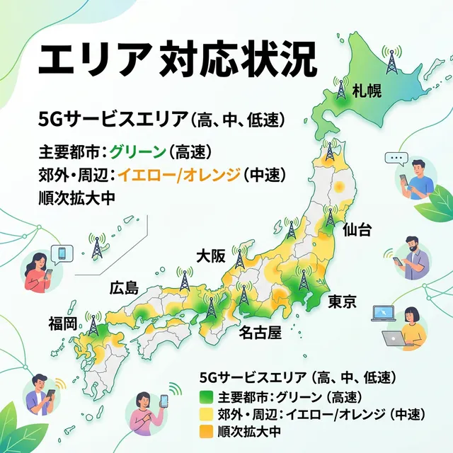 WiMAX 5Gのエリア対応状況マップイラスト