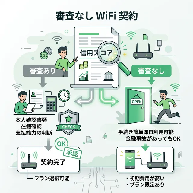 WiFi契約の審査の仕組みを解説するイラスト
