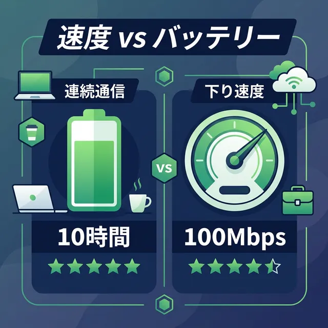 WiFi速度とバッテリー持ちの比較イラスト