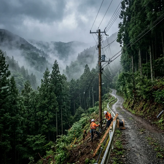 光ファイバーケーブル敷設が困難な山間部の風景