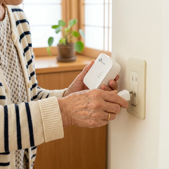 ルーターをコンセントに挿すシーン