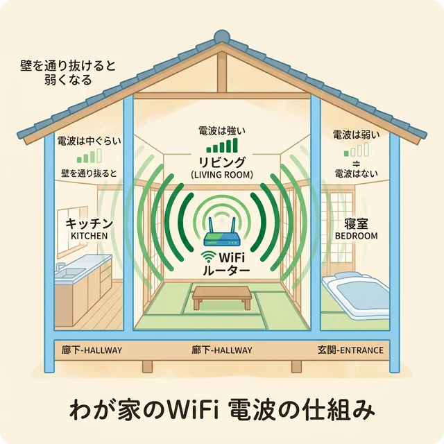 自宅のWi-Fi電波の届く範囲イメージ図