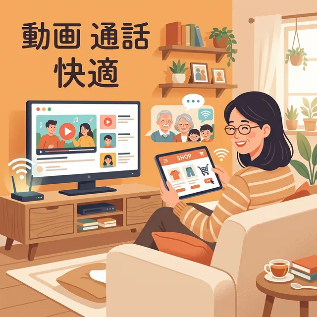 動画視聴やビデオ通話を楽しむイラスト