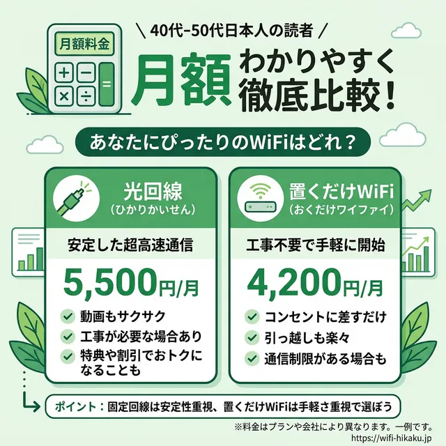 WiFi月額料金のわかりやすい比較イラスト