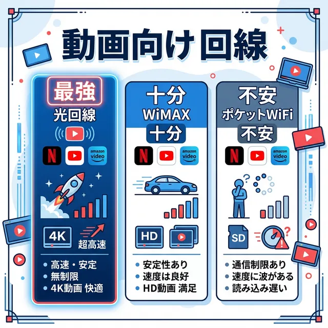 動画視聴向けおすすめ回線比較イラスト