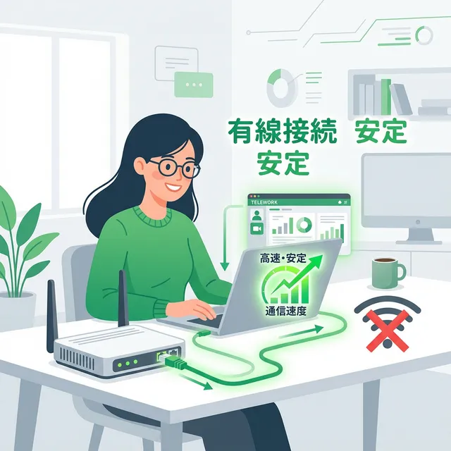 テレワーク向け有線接続の安定性イラスト