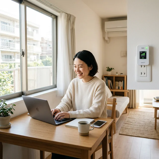 WiMAXルーターで快適にテレワークする日本人女性
