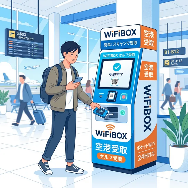 空港でのWiFiレンタル受取イラスト