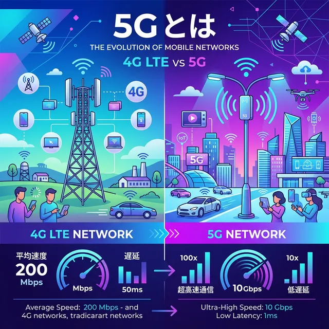 5Gと4Gの進化の比較イラスト