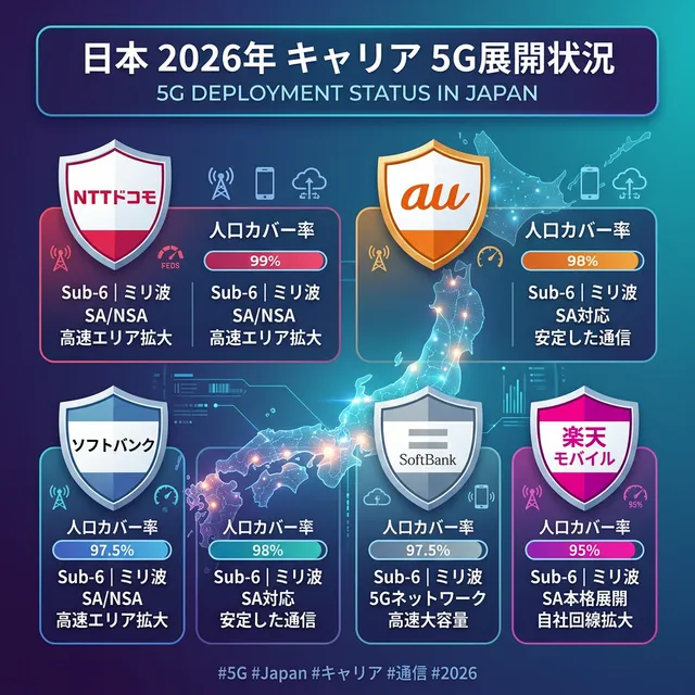 各キャリアの5G展開状況イラスト