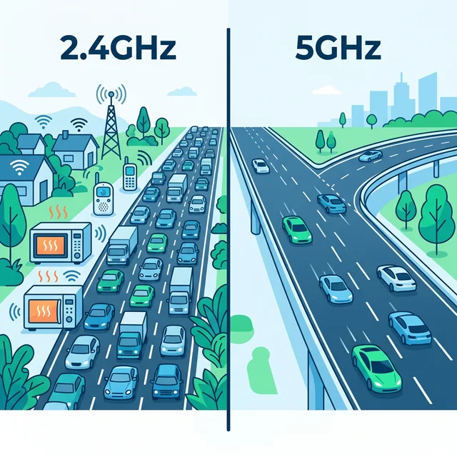 Wi-Fi電波の周波数帯イメージ：2.4GHzと5GHzの違い