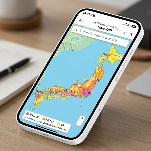 WiMAXエリアマップで3つの通信方式を色分け表示した画面