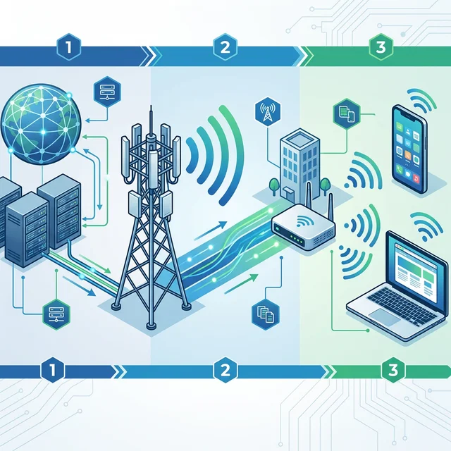 WiMAXの通信経路を3つのセグメントに分けた概念図
