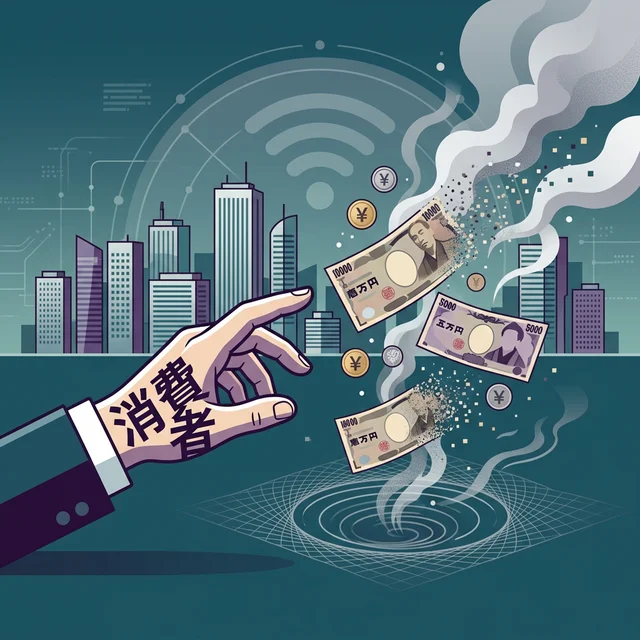 キャッシュバックの罠を視覚化したイラスト - 消えていくお金