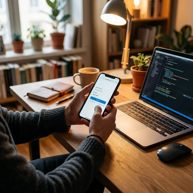 スマートフォンでマイページにログインして手続きする場面