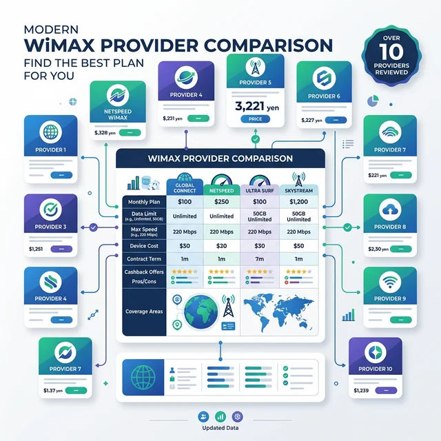 WiMAXプロバイダ10社の実質月額を比較するイメージ