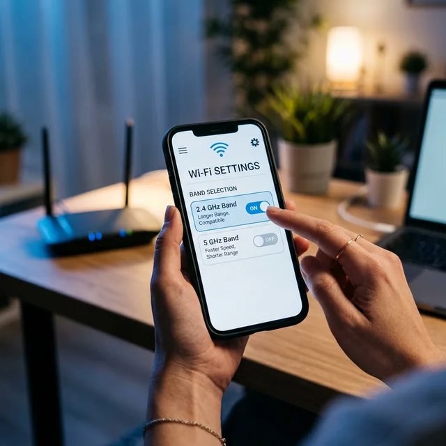 ルーター設定画面で周波数帯域を2.4GHzに切り替える操作イメージ