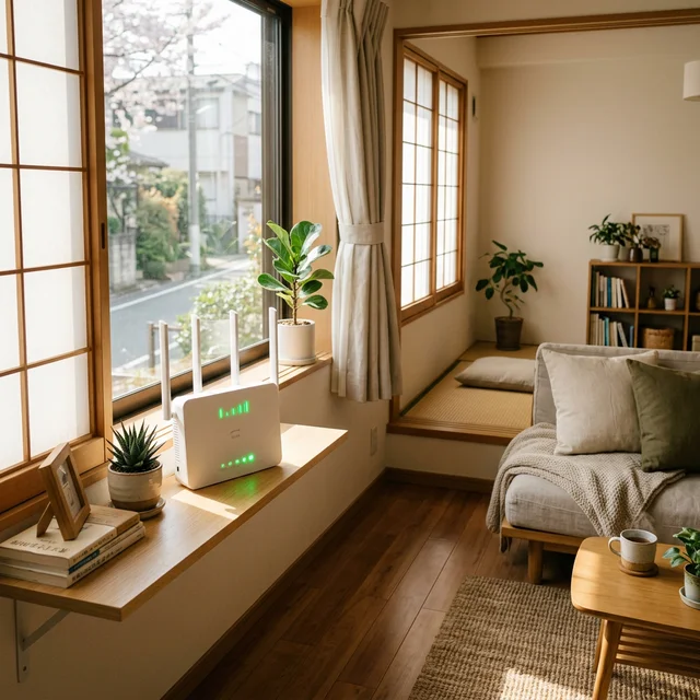 窓際に設置されたWiMAXルーターの最適な配置例