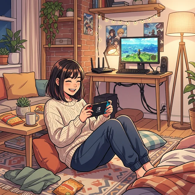 快適なゲーム環境でSwitchをプレイする様子