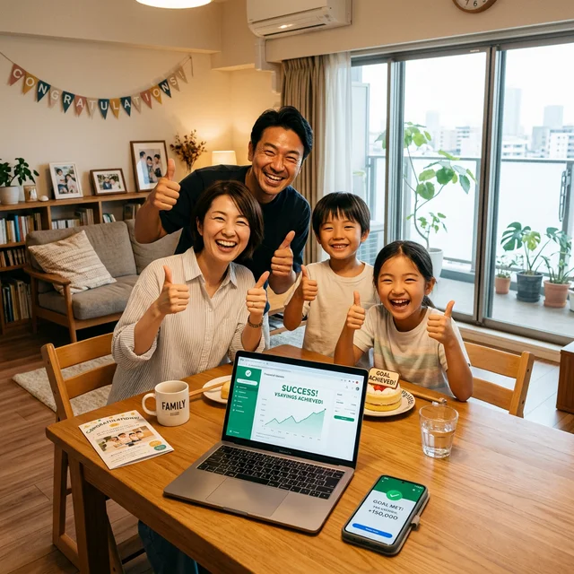 通信費の節約に成功して喜ぶ家族