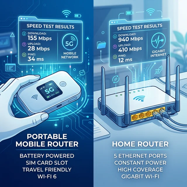 モバイルルーターとホームルーターの実測速度比較イメージ