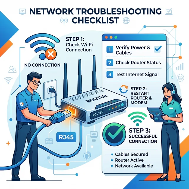 ネットワークトラブルシューティングと有線LAN接続のイメージ