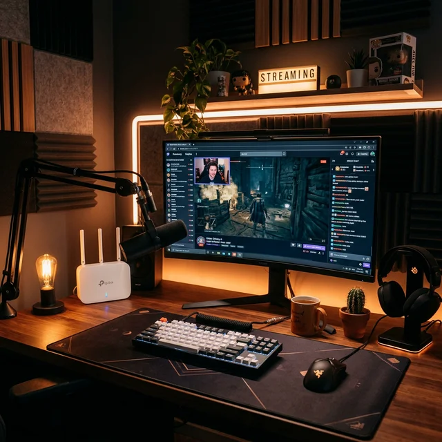 配信者のデスク環境とWiMAXルーターのイメージ