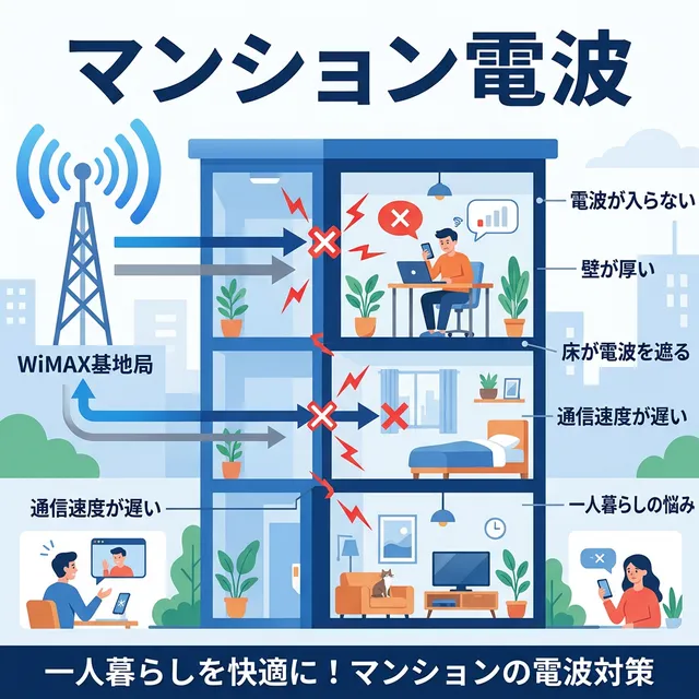 マンションでの電波の伝わり方イラスト
