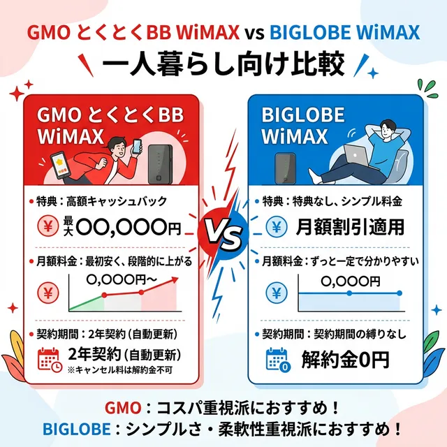 GMO vs BIGLOBEプロバイダ比較イラスト