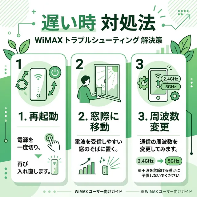 WiMAXが遅い時の対処法3つのイラスト