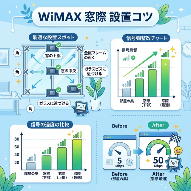 WiMAX端末の窓際設置コツのイラスト