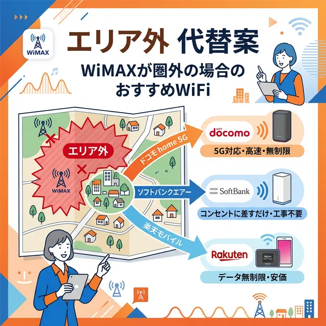 WiMAXエリア外の代替WiFi選択肢イラスト